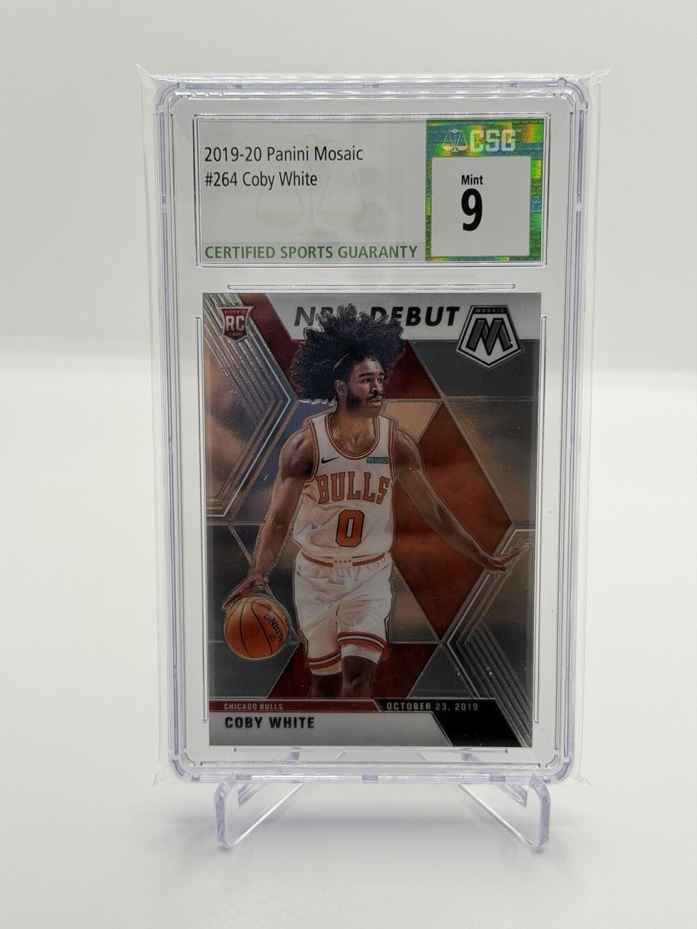 2019-20 Panini Mosaic #211 Coby White Graded CSG 9 Mint Chicago Bulls
